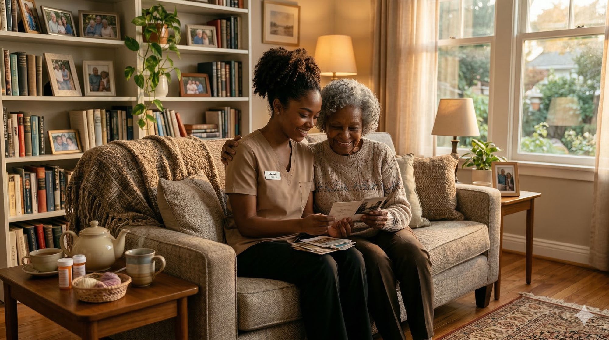 Linda's Care caregiver sharing a warm moment with an elderly patient at home